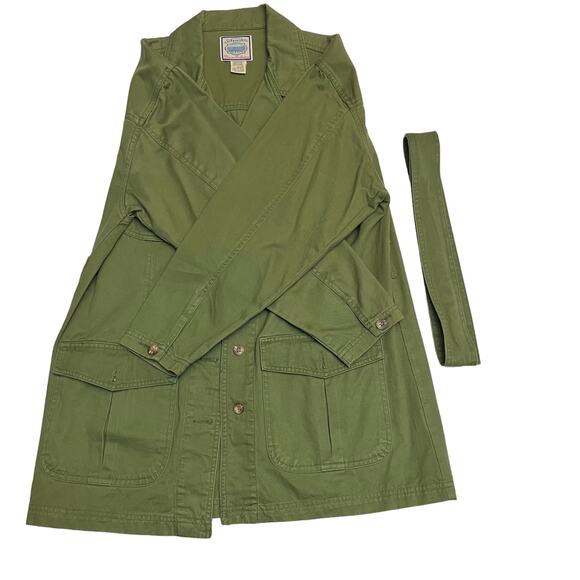 Jacket With Belt Long Sleeve Button Down Army Green Jacket Shirt - Picture 9 of 15